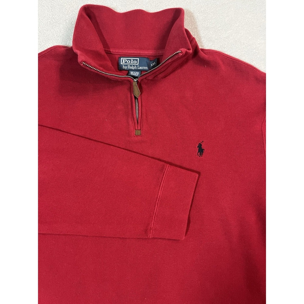Polo Ralph Lauren‎ Cotton Knit Pullover 1/4 Zip Men's XXL Red Navy Pony Mock